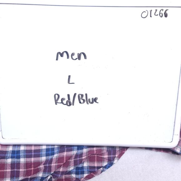 Old Navy Tartan Flannel Casual Button Up Shirt Mens Size Large L Red Blue - Picture 9 of 10